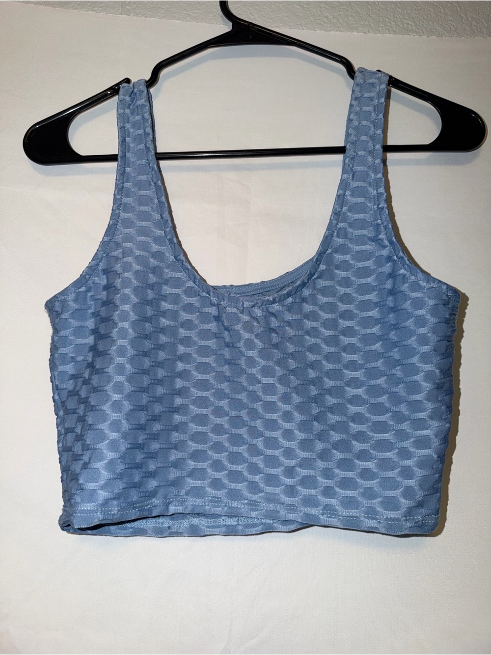 Timing Light Blue Textured Crop Tank Top